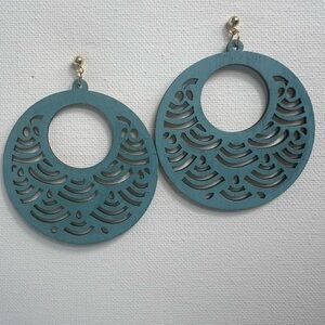 Teal Circular Wooden Earrings